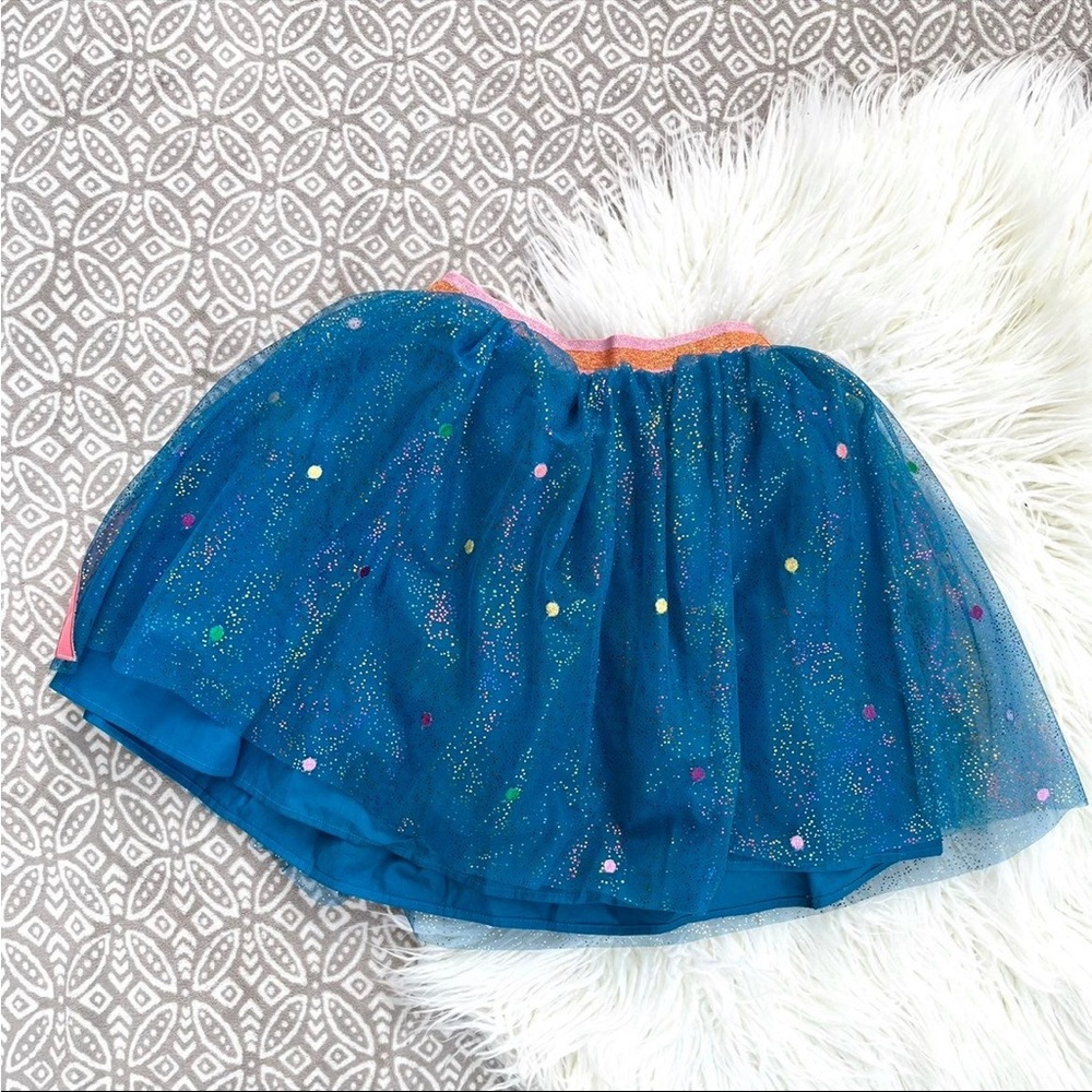 Hanna Andersson Girls Teal Blue Rainbow Sparkles Tulle Skirt NWT 12/150 - Picture 5 of 5